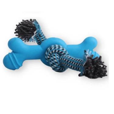 Imagem de Brinquedo Osso Mordedor com Corda para Cães 18cm Emborrachado - Maylon