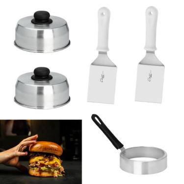 Imagem de Kit Lanche 2 Abafadores  de hambúrguer  /  1 Modelador De Ovo E 2 Espá