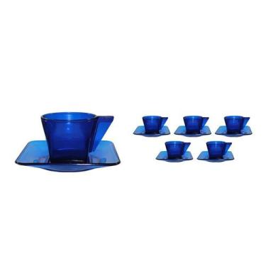 Imagem de Kit 6 Xícara E Pires Cristal Azul 50Ml Plástico - Bb Store