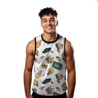 Imagem de Camiseta Regata Verão Estilo Moda Praia Escola Quadro Negro Lápis Mate