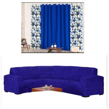 Imagem de Kit Capa Sofá De Canto 6 Lugares+ Cortina 02 Metros Rústica Estampada 