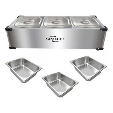 Imagem de Rechaud Banho Maria Eletrico 220v Termico Inox 3 Cubas - SPOLU, 220V