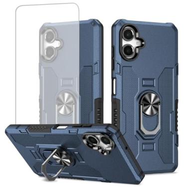 Imagem de Ueokeird Capa para Galaxy A06, capa para Samsung A06 SM-A065F com protetor de tela de vidro temperado, proteção resistente com anel de metal suporte magnético capa de telefone para Samsung Galaxy A06