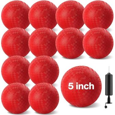 Imagem de HSLCGF 12 Pcs Dodgeballs 5 Inch Playground Ball Kickball Red Inflatable Rubber Handball Bouncy Dodge Ball with 1 Hand Pump for Outdoors Ball Games Gym Camps Picnic
