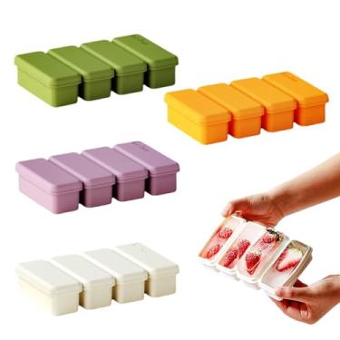 Imagem de Pacote com 4 bandejas de silicone para cubos de gelo com tampa para freezer, moldes grandes de cubos de gelo para uísque, coquetéis, moldes retangulares de silicone para sopa, manteiga, molhos de