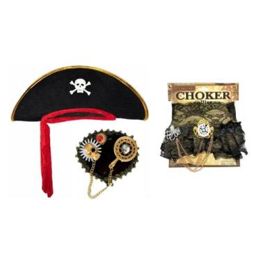 Imagem de Pirata marujo chapeu tapa olho colar carnaval halloween - MC PRESENTES
