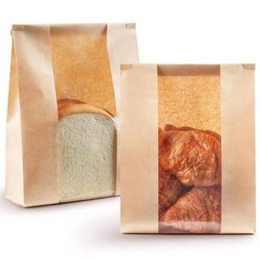 Imagem de iLulala 30 sacos de pão de papel kraft para pão caseiro com trava de aba de gravata de lata 30 x 21 x 8,5 cm, sacos de pão de massa fermentada com janela, sacos de armazenamento caseiros para