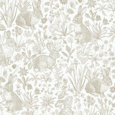 Imagem de Livelynine Papel de parede neutro de 44,5 x 701 cm papel de parede vintage floral creme campo francês cottagecore papel de parede para banheiro quarto berçário RV antigo locatário amigável papel de