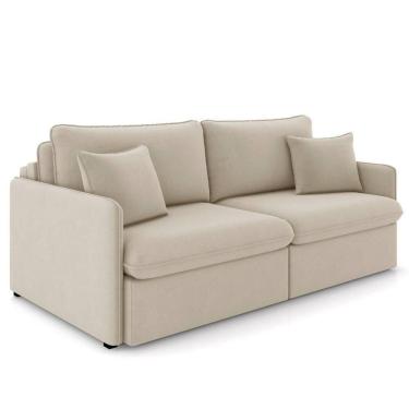 Imagem de Sofá Cama Retrátil Para Sala De Estar 234cm Una K01 Veludo Bege Lyam Decor