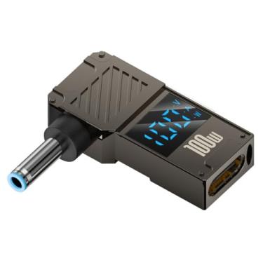 Imagem de CY Adaptador tipo C USB-C entrada para conector CC de 4,5 x 3,0 mm ecrã LED inteligente potência de saída de 100 W 20 V 5 A carregamento PD 65 W adaptador compatível com computador portátil