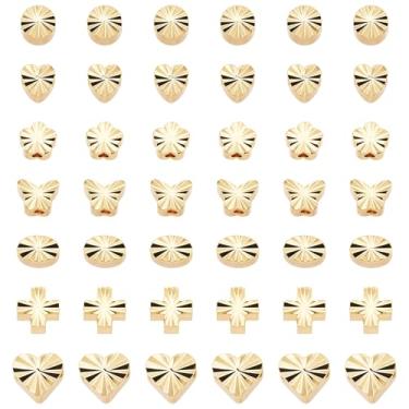 Imagem de Craftdady 42 peças de contas banhadas a ouro 18 K de verdade, redondo, cruz, coração, borboleta, flor, oval, latão, espaçador, contas, minúsculas contas soltas de metal para fabricação de joias de