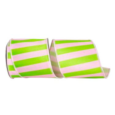 Imagem de Reliant Ribbon Fita com fio Dupioni Deluxe listrada Cabana, rosa/limão