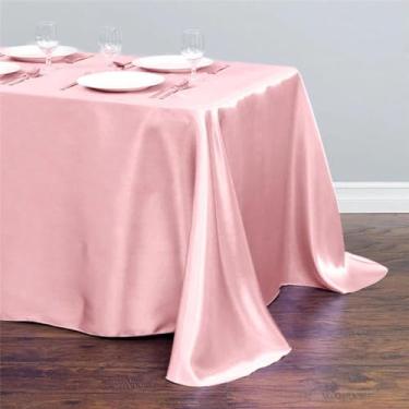 Imagem de Toalha de mesa retangular de cetim, capa de sobreposição de mesa, festa, feriado, jantar, casamento, decoração de banquete (145X220cm/rosa claro)