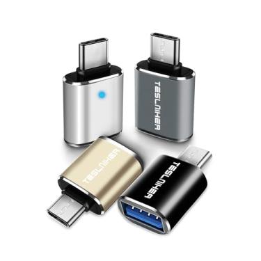 Imagem de Teslniher Adaptador USB C para USB, pacote com 4, adaptador tipo C macho para USB 3.0 fêmea compatível com MacBook Pro 2019 2018 MacBook Air 2022 2020 2019 2018