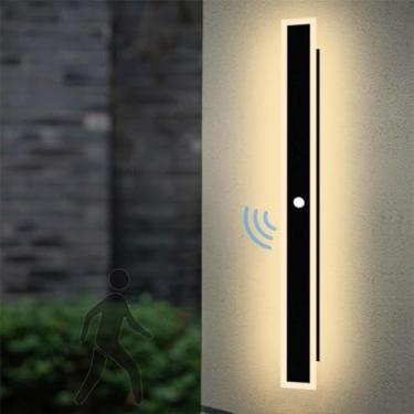 Imagem de Luminária de parede externa LED com sensor de movimento, arandelas de parede IP65 à prova d'água, luzes de parede longas, acrílico interno, 3000k/4500k/6000k, iluminação de parede moderna e