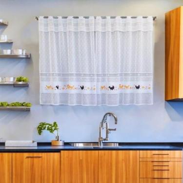 Imagem de Cortina Cozinha Estampada Madrid 2,0x1,20m Branca - Interlar