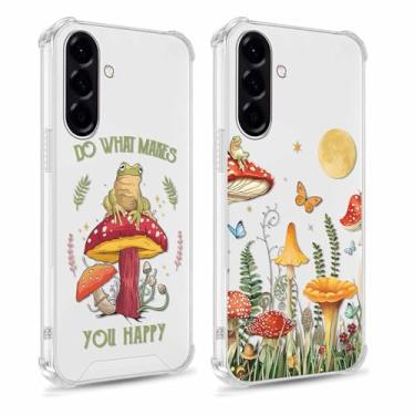 Imagem de Yomjew Pacote com 2 capas de telefone florais transparentes para Samsung Galaxy A56 de 6,7 polegadas, capa protetora fofa borboleta sapo cogumelos capa protetora macia fina de silicone TPU resistente