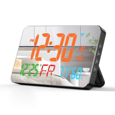 Imagem de Despertador Digital, Relógio Elétrico de Mesa Com Display LED, Monitoramento Remoto, Detecção de Umidade e Temperatura para Quarto, Cabeceira (Laranja)