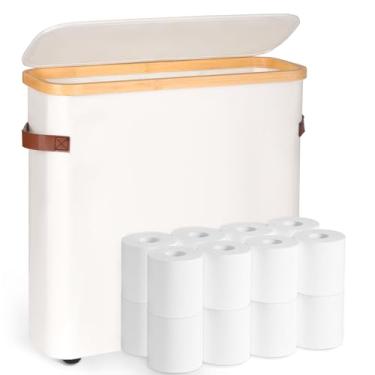 Imagem de Fttoyoly Cesta de armazenamento de papel higiênico com tampa, suporte de rolo de papel higiênico de 32,4 L com armazenamento para lenços de banheiro, organizador de toalhas comporta até 12-16 rolos