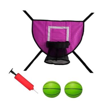 Imagem de Deevoka Mini trampolim, cesta de basquete, suporte de basquete, aro destacável para mergulho seguro, acessório de trampolim para todas as idades, Rosa