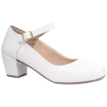 Imagem de Sapato Boneca Feminino, Social, Salto Grosso, Bico Quardrado Confortável Via Angel 8901 (Off White, BR, Adulto, Numérico, 36)