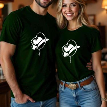 Imagem de Blusa Algodão Camiseta Casal Country Estampa Chapéu Terço Grande Modin