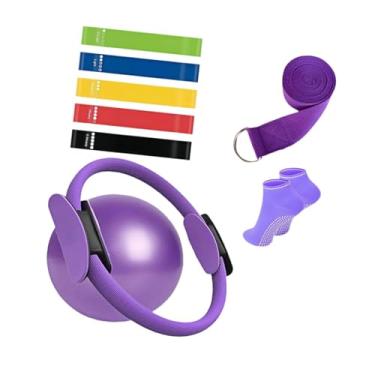 Imagem de UGPLM 9 peças de anéis de pilates essenciais, faixas de resistência, presente fitness para casa para mulheres, bola de exercício para musculação e, Roxo