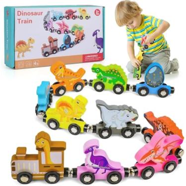 Imagem de Conjunto de Trem Magnético de Madeira Montessori - Brinquedo Educacional Infantil (Dinossauros)