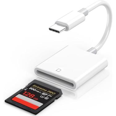 Imagem de Leitor de cartão SD para iPhone USB C, adaptador de câmera digital iPhone 16, leitor de cartão SD para câmera de trilha, leitor de cartão de memória USB C, para iPhone 16/15/iPad/MacBook/iMac/Galaxy