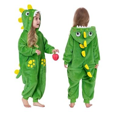 Imagem de TONWHAR Pijama infantil de desenho animado, cosplay, fantasia de Halloween, roupa de festa para meninos e meninas, Dinossauro de bolso verde, 5-6 Years(Height:41.3"-45.3")