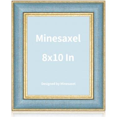 Imagem de Minesaxel Moldura azul exclusiva de 20 x 25 cm, moldura de vidro real HD, divertida, vintage, 20 x 25, borda dourada com cavalete para mesa e parede, 1 pacote