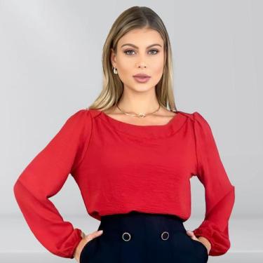 Imagem de Blusa Social Feminina Com Decote Canoa Manga Longa - Katyani Modas, Te