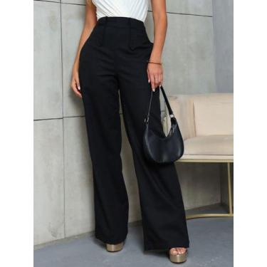 Imagem de Calça Pantalona de Linho com Caimento Elegante - Lumia, Preto, G