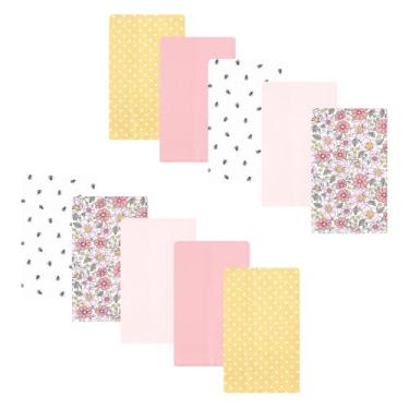 Imagem de Luvable Friends Hudson Baby Flanela Burp Cloths Conjunto com 10 unidades, Rosa e amarelo floral, 12.5x15 inches