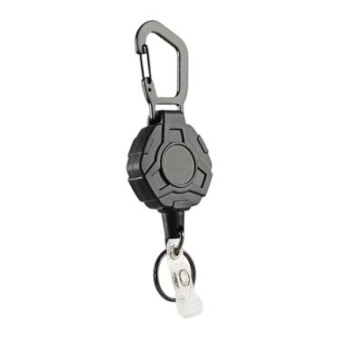 Imagem de Dynwave Chaveiro retrátil, porta-crachá com cabo de aço de 23,62 polegadas, chaveiro portátil com clipe para carretel de crachá para camping, caminhadas ao ar