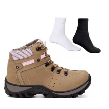 Imagem de Kit Bota Coturno Adventure Feminina Trilha 100% Couro Legítimo Palmilh