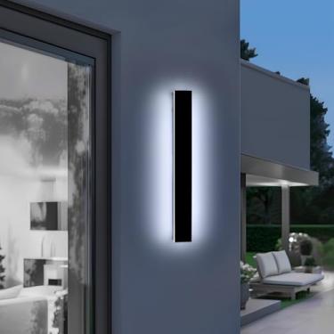 Imagem de Daoseolo Arandela de parede externa moderna de 59,9 cm, arandela de LED longa linear preta, branco frio 6000K, 24W, IP65 impermeável, luminária externa de garagem para varanda, pátio, quintal, casa