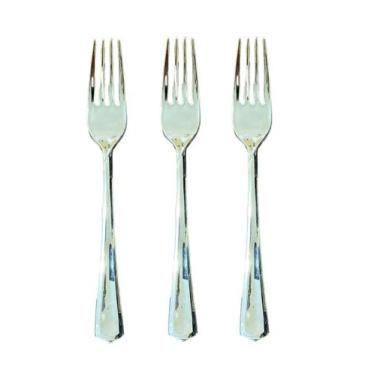 Imagem de Kit 100 Garfos Descartáveis De Luxo Em Plástico Prata 18cm - Blook