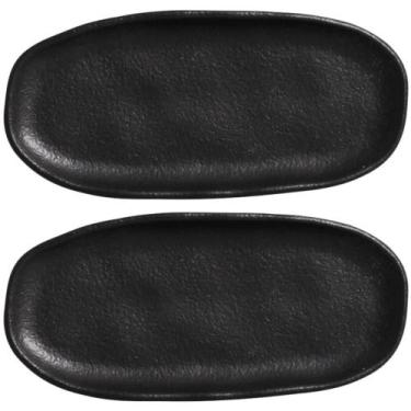Imagem de Kit 2 Travessas Rasas 16,5x8cm Orgânico Preto Cerâmica Mesa Posta Port