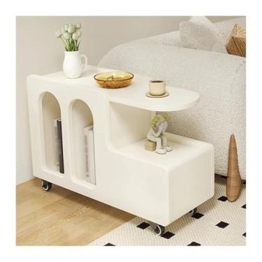 Imagem de Mesa lateral de sofá, mesa lateral móvel, mesa de canto em creme para sofá, mesa de centro com rodas, armário lateral para quarto, sala de estar, armário lateral criativo (82 x 30 x 53 cm)