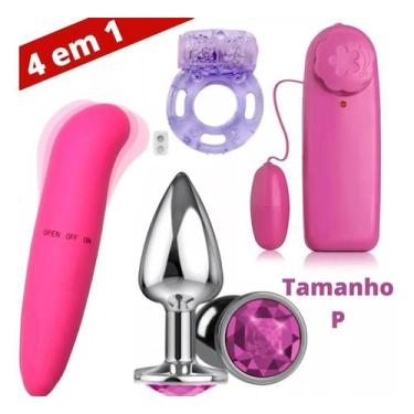 Imagem de Plug Dilatador Anal Aço com Jóia + Vibro Bullet Cápsula+ Vibrador Femi