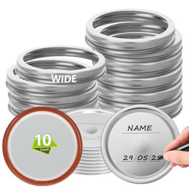 Imagem de Prata 15 anéis + 15 tampas 86 mm/3,38 pol. Lembrete de data tampas de conserva com anéis boca larga para potes de conserva, tampas divididas e anéis material de grau alimentício, hermético para
