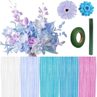 Imagem de Jolbndcv Kit de limpeza de cachimbo de flores, 521 peças de limpadores de cachimbo pastel faça-você-mesmo kit de hastes de chenille Makiflower com hastes de flores e fita adesiva