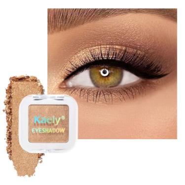 Imagem de HHLTOH Sombra única com glitter marrom dourado – Sombra de olhos com brilho neutro, paleta de pó de sombra diária impermeável de longa duração para mulheres sombras de maquiagem para olhos para ojos