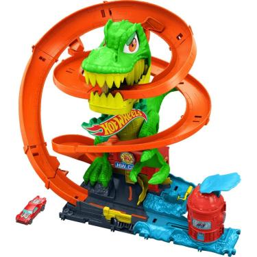Imagem de Conjunto de pistas para carros de brinquedo Hot Wheels City T-Rex Blaze Battle
