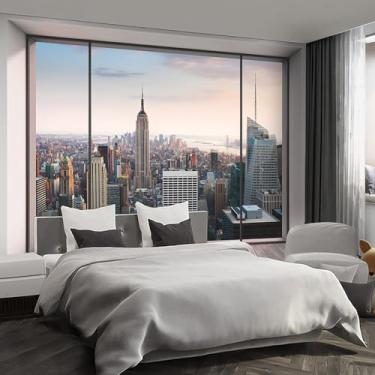 Imagem de Fightal - Papel de parede 3D Space City Mural Peel and Stick para quarto e sala de estar - 299 cm x 215 cm