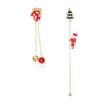 Imagem de Elegante Ear Jacket Jingle Bell Christmas Tree Tassel Threader Brincos Femininos - Banhado a Ouro Esmaltado Papai Noel Pérola Luvas de Natal Ornamento Bonito Pingente Brinco de Gota Miçanga Jóia de