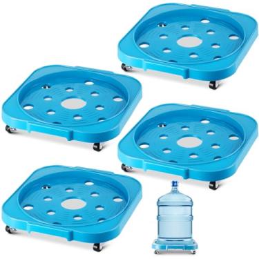 Imagem de SiliFine Pacote com 4 recipientes de garrafa de água de 5 galões com 4 rodízios giratórios, carrinho de bebê de 28 litros de diâmetro interno (azul escuro)
