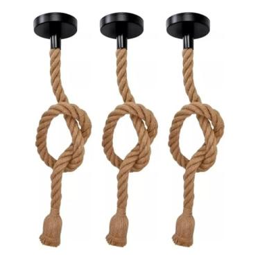 Imagem de Kit 3 Pendentes Corda Retrô Vintage Rústico 1,5 Metros E27