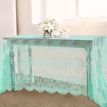 Imagem de B-COOL 10 peças de toalha de mesa vintage de renda verde retangular 152 x 280 centímetros de comprimento para decoração de casa rústica de recepção de casamento